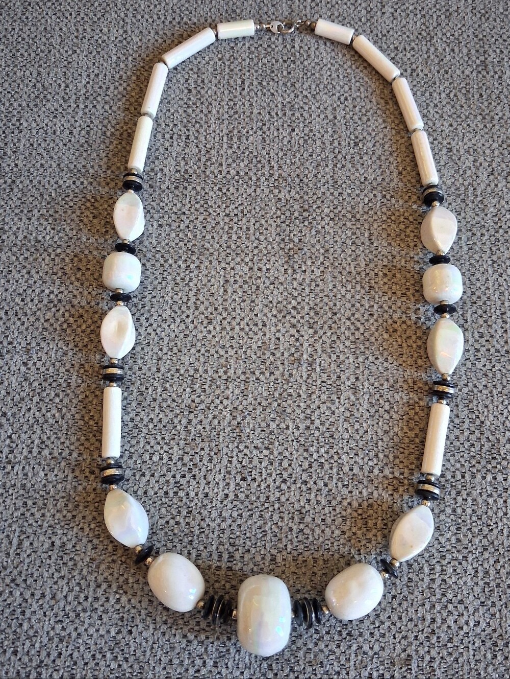 Vintage White Ceramic Beaded Women’s Necklace - Designer Style